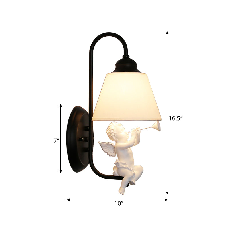 Little Angel Wall Light For Childs Bedroom - Metal Sconce With Single Head And Tapered Shade