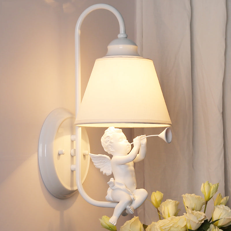 Little Angel Wall Light For Childs Bedroom - Metal Sconce With Single Head And Tapered Shade