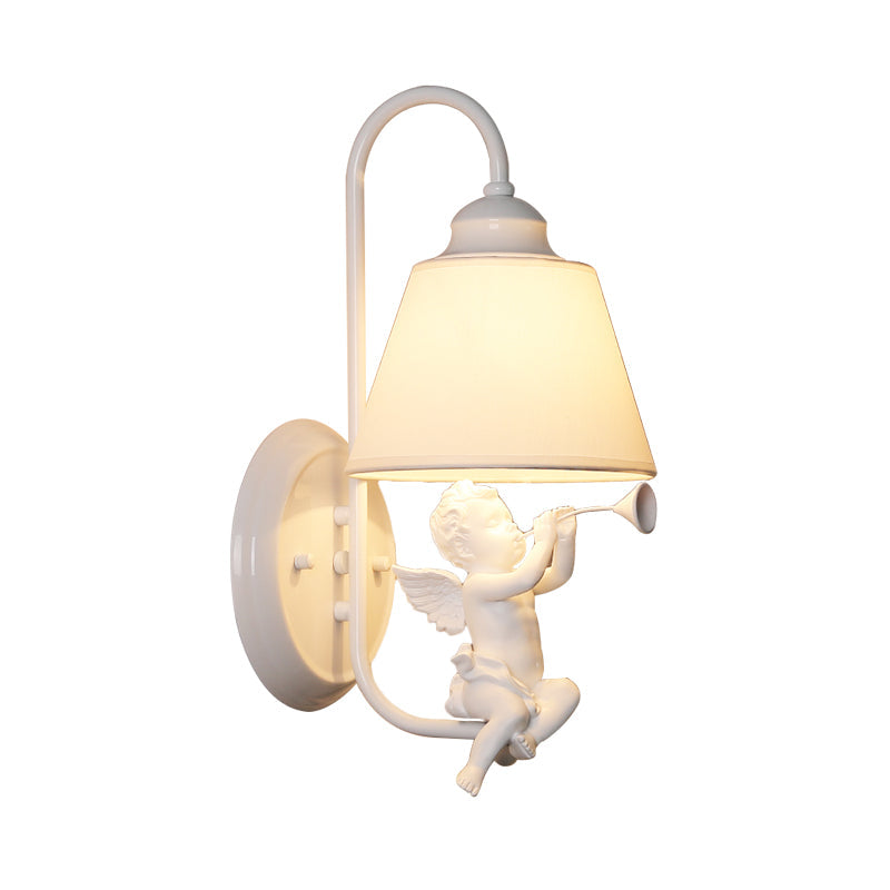 Little Angel Wall Light For Childs Bedroom - Metal Sconce With Single Head And Tapered Shade