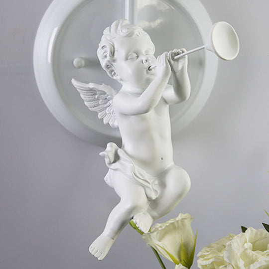 Little Angel Wall Light For Childs Bedroom - Metal Sconce With Single Head And Tapered Shade