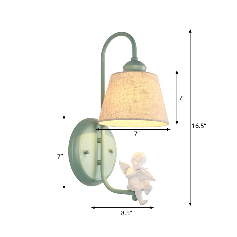 Green Nordic Metal Wall Lamp: 1-Light Angel Sconce With Tapered Shade For Living Room