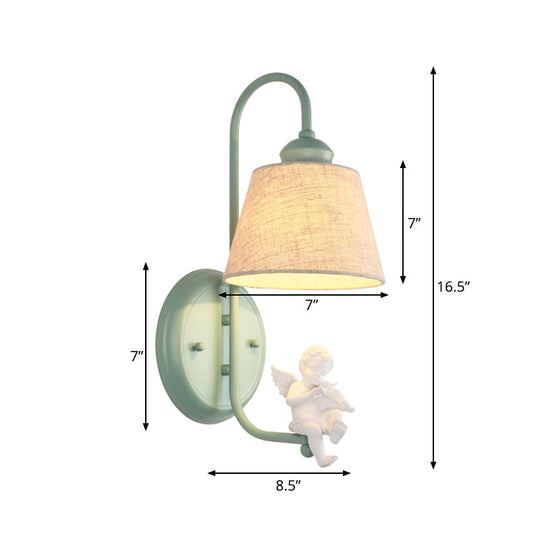 Green Nordic Metal Wall Lamp: 1-Light Angel Sconce With Tapered Shade For Living Room