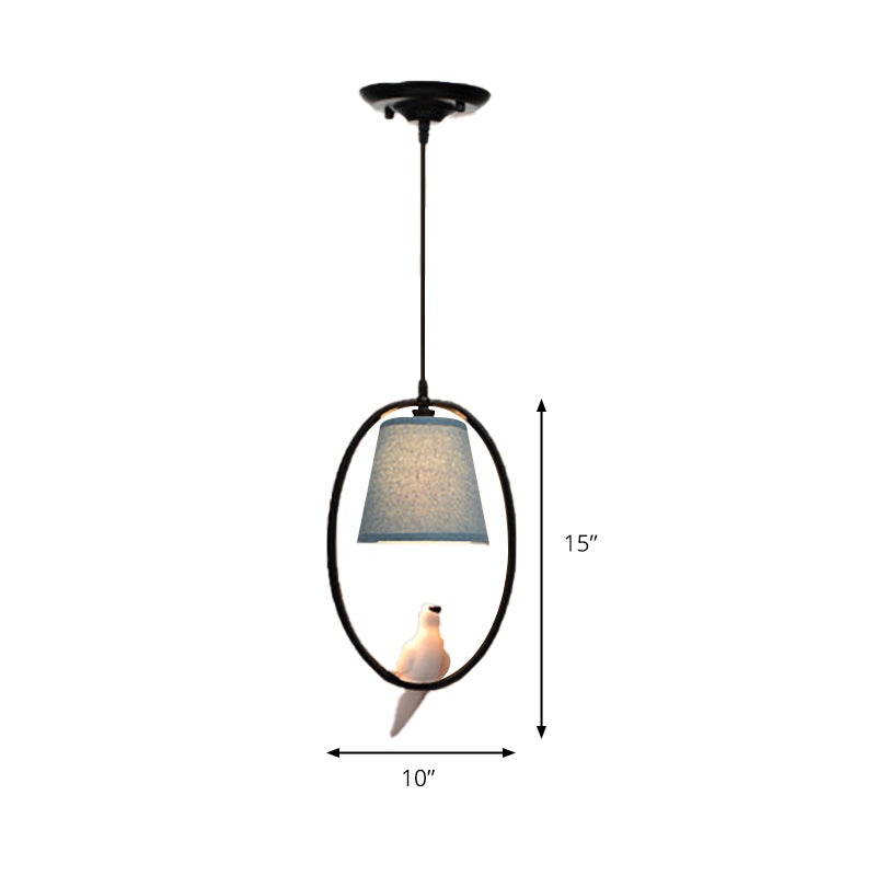 Rustic Tapered Shade Pendant Lamp - Blue Fabric 1 Head Light For Cafes