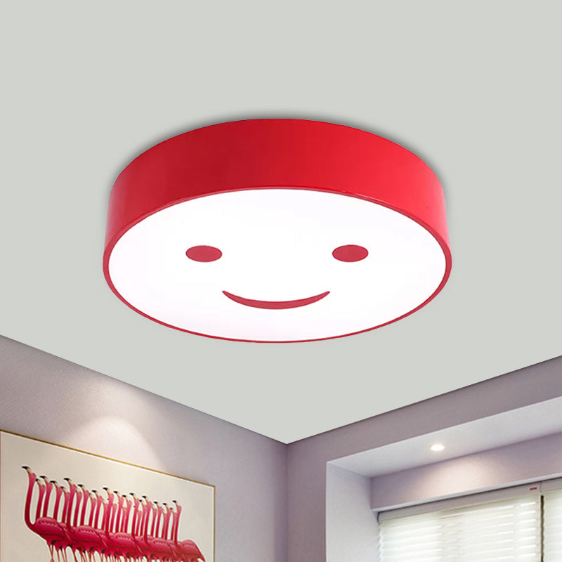 Round Smiling Face LED Flush Mount Light - Kids Acrylic Close-to-Ceiling Lamp for Kindergarten - Red/Yellow/Blue