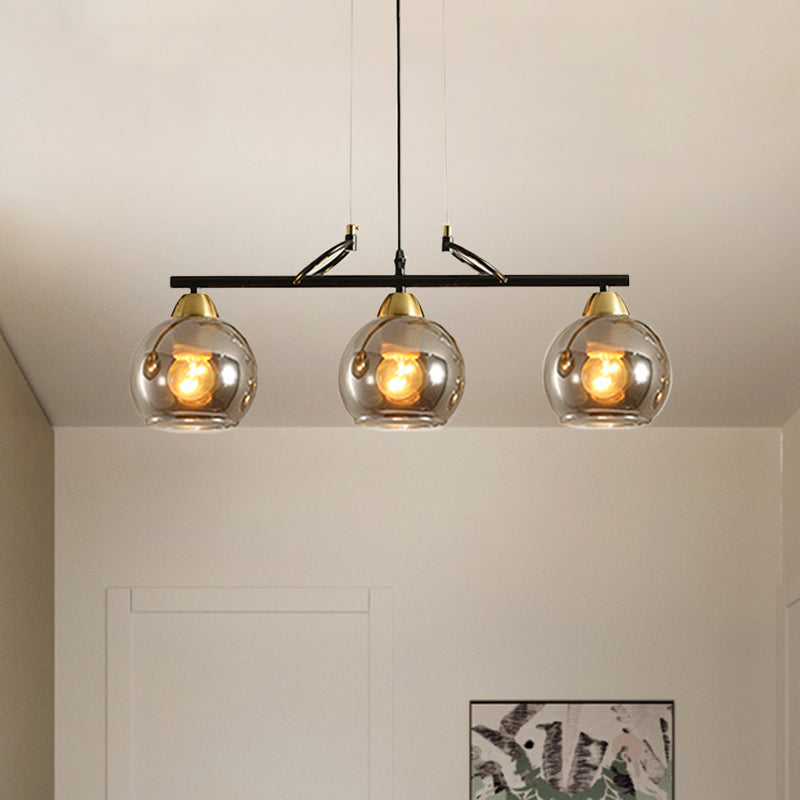 Contemporary 3-Bulb Sphere Pendant Light Fixture For Dining Hall Island - Clear/Smoke Gray Glass