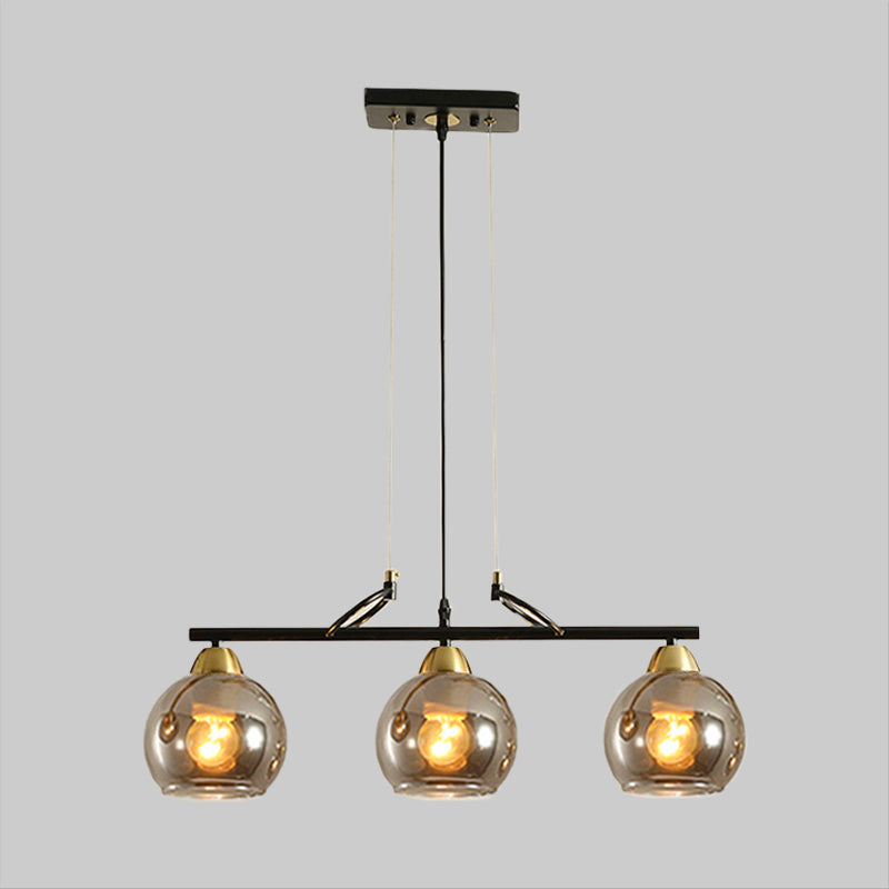 Contemporary 3-Bulb Sphere Pendant Light Fixture For Dining Hall Island - Clear/Smoke Gray Glass