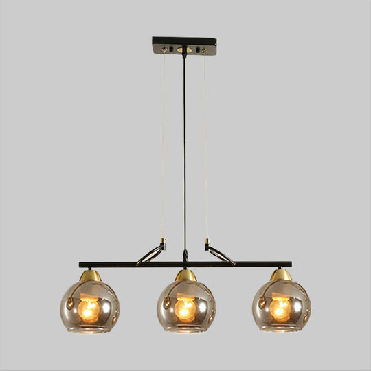 Contemporary 3-Bulb Sphere Pendant Light Fixture For Dining Hall Island - Clear/Smoke Gray Glass