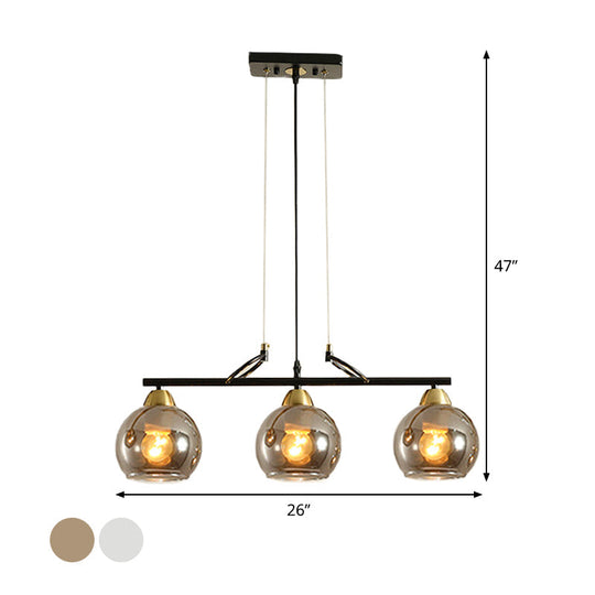 Contemporary 3-Bulb Sphere Pendant Light Fixture For Dining Hall Island - Clear/Smoke Gray Glass