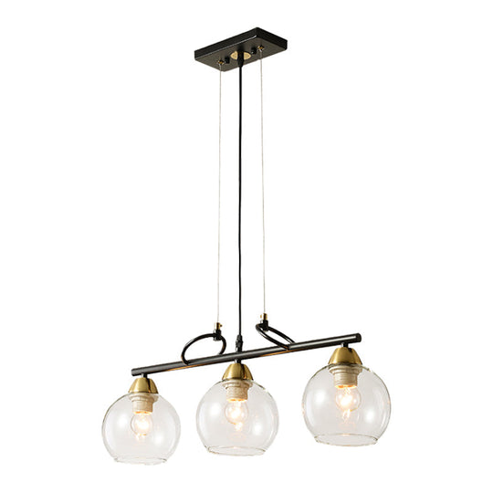 Contemporary 3-Bulb Sphere Pendant Light Fixture For Dining Hall Island - Clear/Smoke Gray Glass