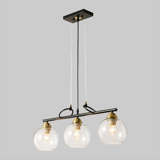 Contemporary 3-Bulb Sphere Pendant Light Fixture For Dining Hall Island - Clear/Smoke Gray Glass