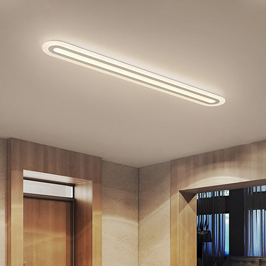 White Acrylic Oval LED Flush Mount Light: Simple Ceiling Lighting for Corridor, Warm/White Light