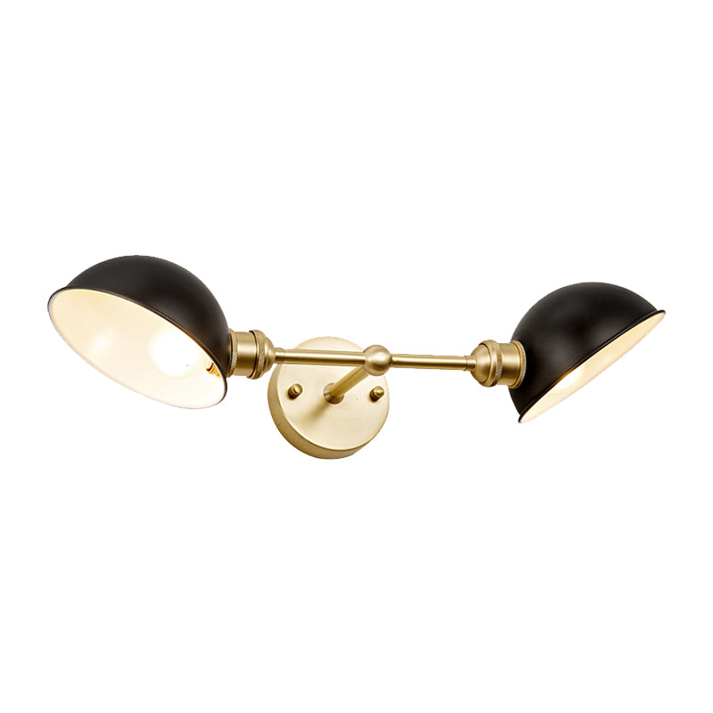 Modern Black And Gold 2-Head Bathroom Wall Sconce With Dome Metal Shade