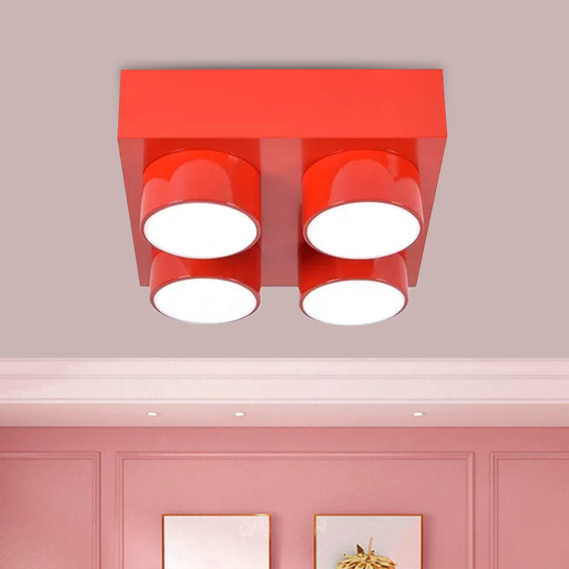 Kids Led Ceiling Light Fixture - Colorful Building Block Design Red