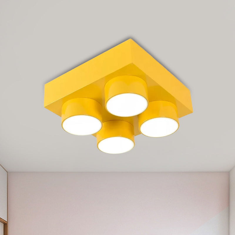 Kids Led Ceiling Light Fixture - Colorful Building Block Design Yellow