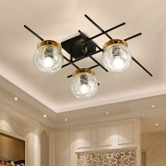 Minimalistic 3-Head Semi-Flush Ceiling Light with Clear/Smoke Gray Glass for Bedroom