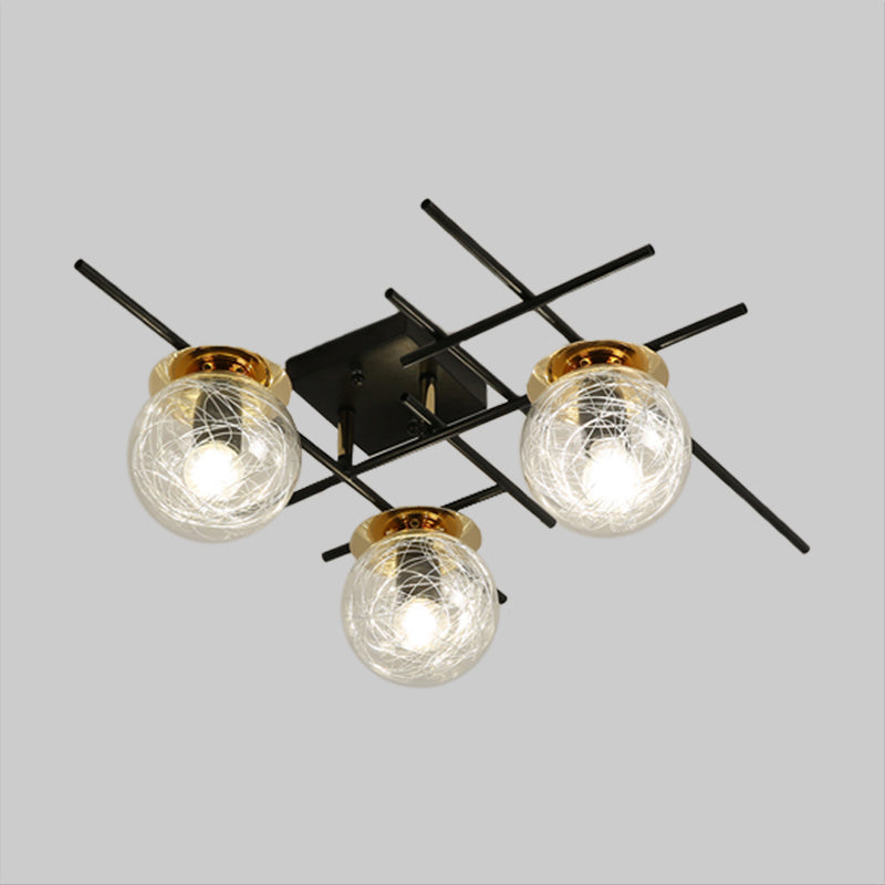 Minimalistic 3-Head Semi-Flush Ceiling Light with Clear/Smoke Gray Glass for Bedroom