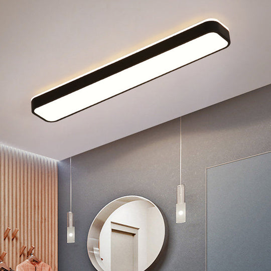 Rectangular Minimalist Metallic Flush Mount LED Light in Black/White with Warm/White Illumination