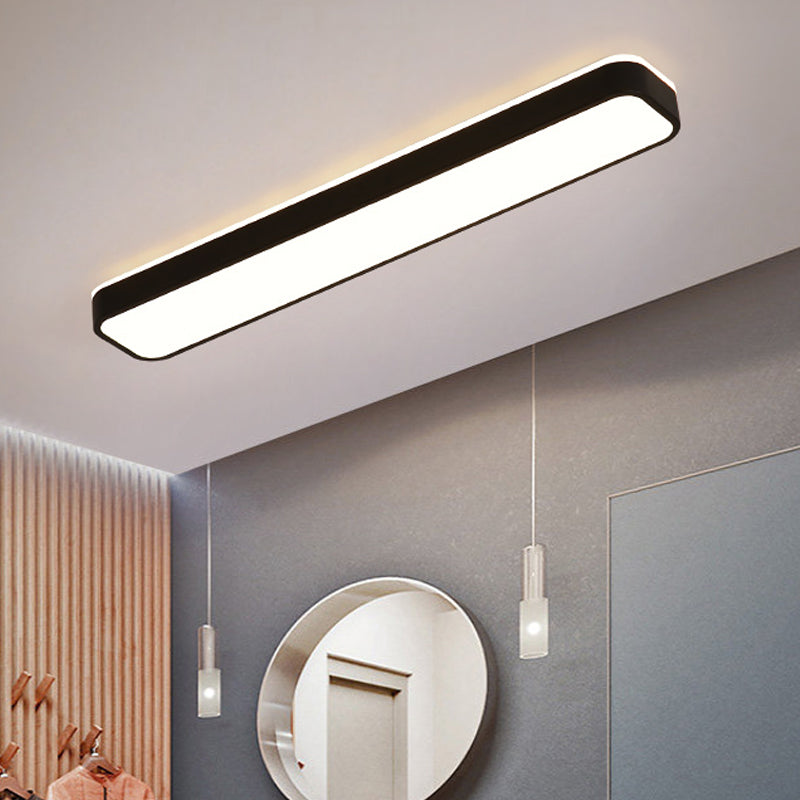 Rectangular Minimalist Metallic Flush Mount Led Light In Black/White With Warm/White Illumination