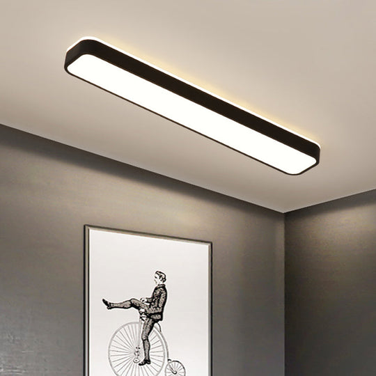 Rectangular Minimalist Metallic Flush Mount LED Light in Black/White with Warm/White Illumination