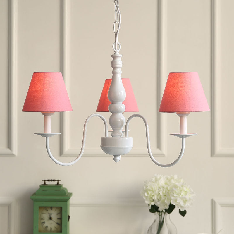 Nordic Tapered Shade Chandelier - Metal 3-Light Hanging Light For Baby Bedroom Candy Colored