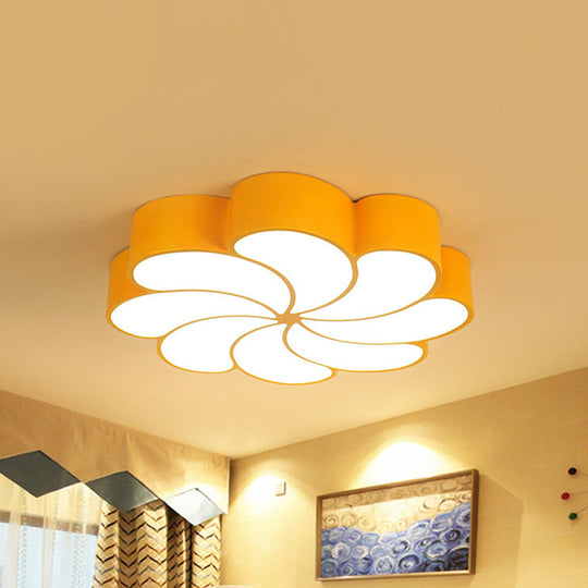 Spiral Flower Acrylic Kids LED Flush Mount Light in Orange/Yellow