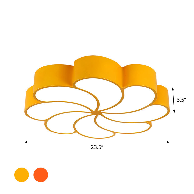 Spiral Flower Acrylic Kids LED Flush Mount Light in Orange/Yellow