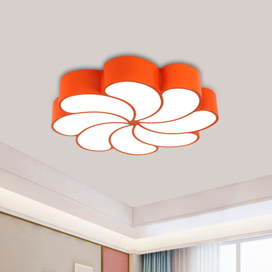 Spiral Flower Acrylic Kids LED Flush Mount Light in Orange/Yellow