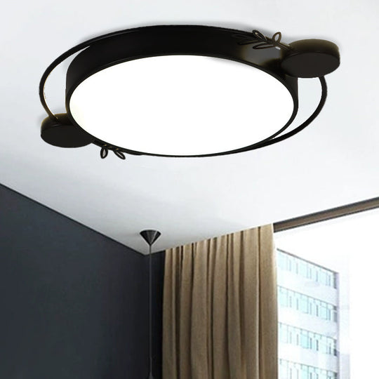 Modern Minimalist Round Flushmount LED Ceiling Light in Metallic Black/White/Grey with Stylish Ring Decor