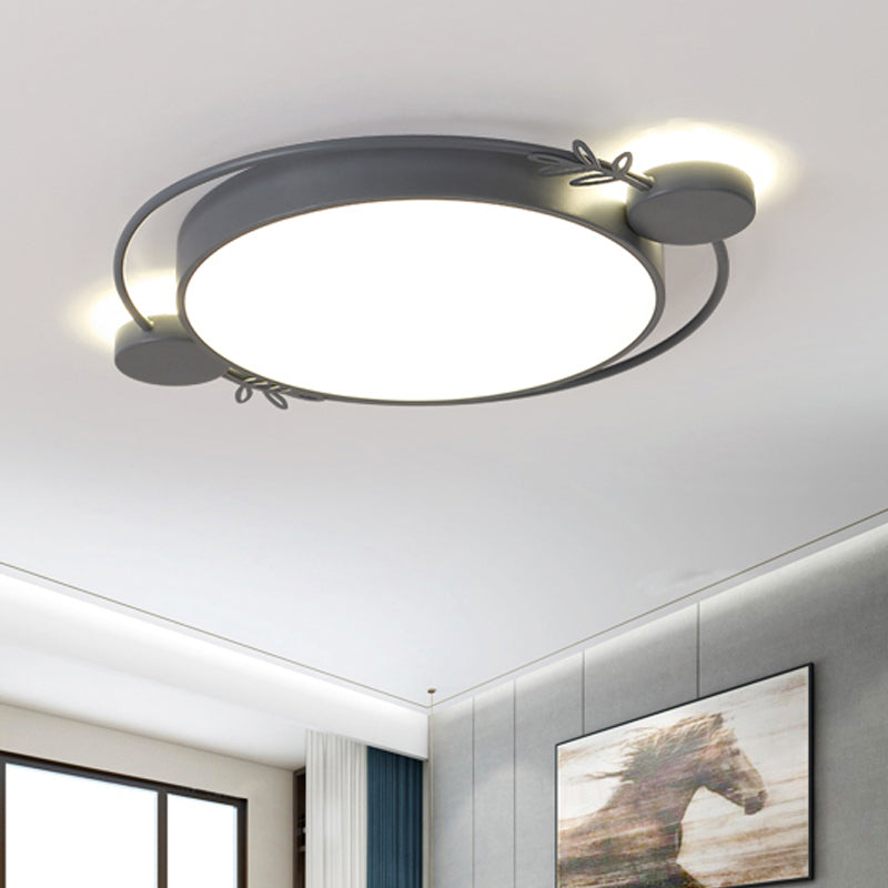 Modern Minimalist Round Flushmount LED Ceiling Light in Metallic Black/White/Grey with Stylish Ring Decor