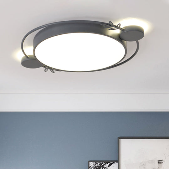 Modern Minimalist Round Flushmount LED Ceiling Light in Metallic Black/White/Grey with Stylish Ring Decor