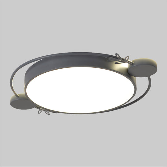 Modern Minimalist Round Flushmount LED Ceiling Light in Metallic Black/White/Grey with Stylish Ring Decor