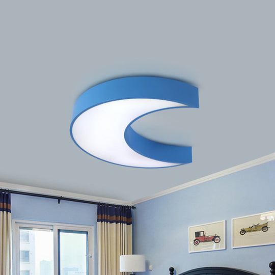 Crescent Moon LED Children Flush Mount Fixture in White/Yellow/Blue - Bedchamber Flush Lighting