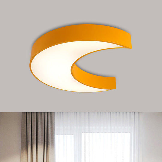 Crescent Moon LED Children Flush Mount Fixture in White/Yellow/Blue - Bedchamber Flush Lighting