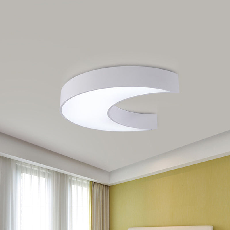 Crescent Moon LED Children Flush Mount Fixture in White/Yellow/Blue - Bedchamber Flush Lighting