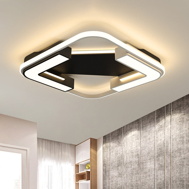 Modern LED Flush Mount Lamp in Black: Round/Square Acrylic Fixture with Warm/White Light