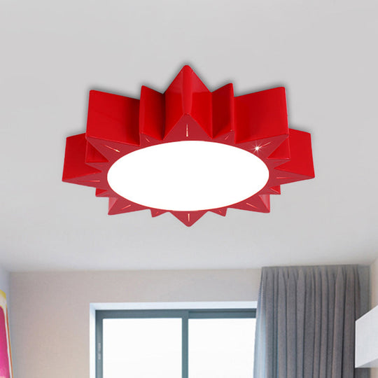 Led Kindergarten Ceiling Light With Sun Acrylic Shade In Red/Yellow/Blue Colors Red