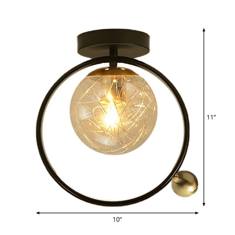 Contemporary Clear Glass Ceiling Mounted Fixture - Spherical Semi Flush Light With Single Bulb Black