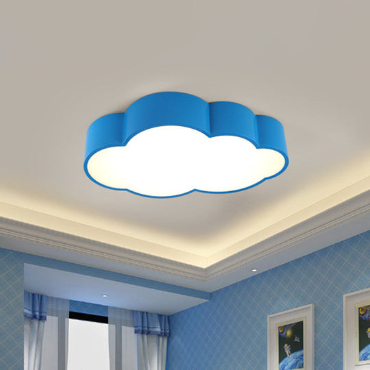 Kindergarten Cloud Flush Ceiling Light - White/Red/Yellow Kids Acrylic Mount