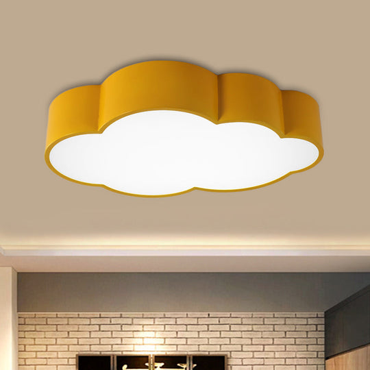 Kindergarten Cloud Flush Ceiling Light - White/Red/Yellow Kids Acrylic Mount