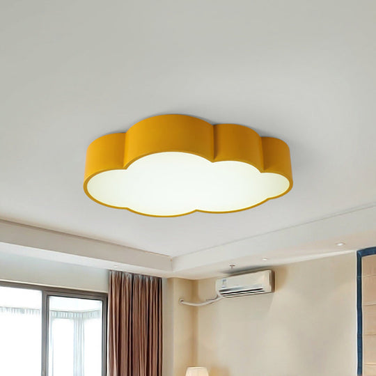 Kindergarten Cloud Flush Ceiling Light - White/Red/Yellow Kids Acrylic Mount