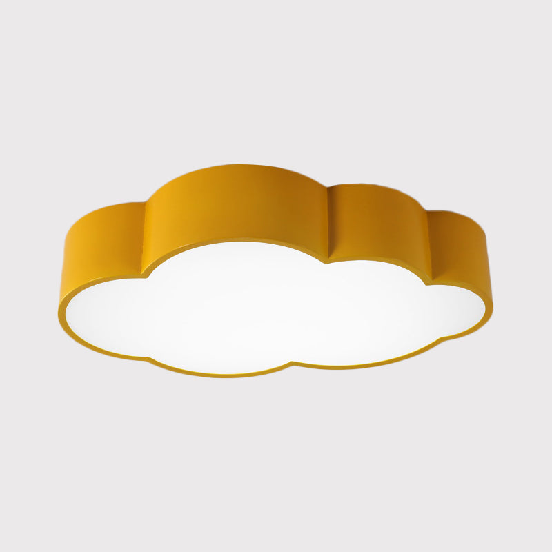 Kindergarten Cloud Flush Ceiling Light - White/Red/Yellow Kids Acrylic Mount