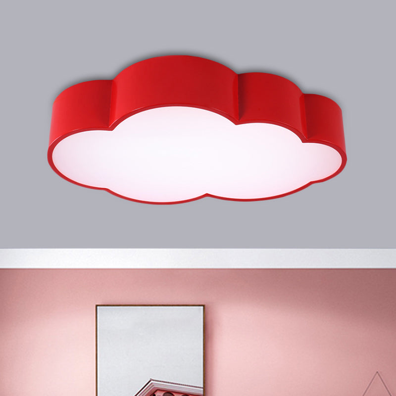 Kindergarten Cloud Flush Ceiling Light - White/Red/Yellow Kids Acrylic Mount