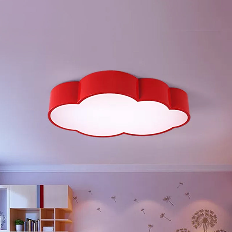 Kindergarten Cloud Flush Ceiling Light - White/Red/Yellow Kids Acrylic Mount