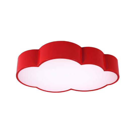 Kindergarten Cloud Flush Ceiling Light - White/Red/Yellow Kids Acrylic Mount