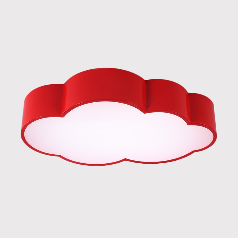 Kindergarten Cloud Flush Ceiling Light - White/Red/Yellow Kids Acrylic Mount