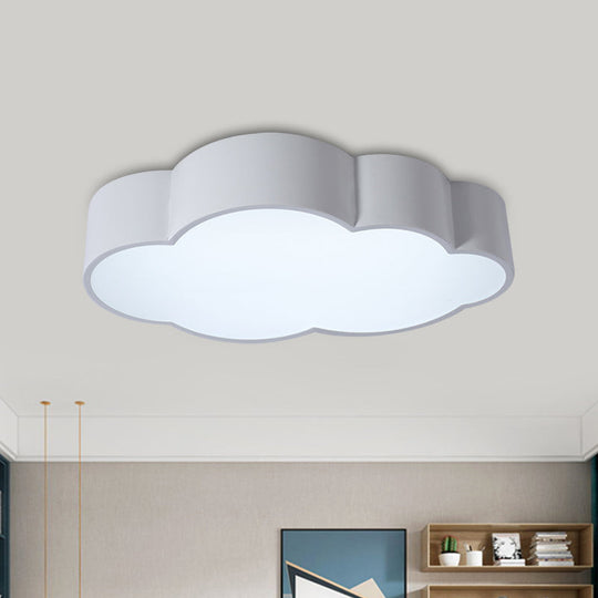 Kindergarten Cloud Flush Ceiling Light - White/Red/Yellow Kids Acrylic Mount