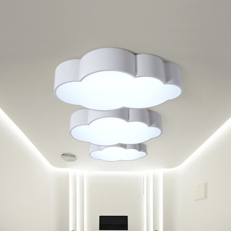 Kindergarten Cloud Flush Ceiling Light - White/Red/Yellow Kids Acrylic Mount