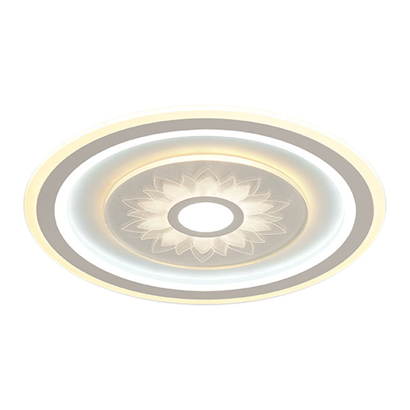 Contemporary Circular LED Ceiling Light Fixture with White Acrylic Flushmount and Elegant Flower Pattern