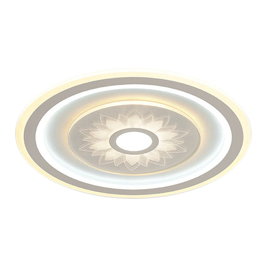 Contemporary Circular Led Ceiling Light Fixture With White Acrylic Flushmount And Elegant Flower