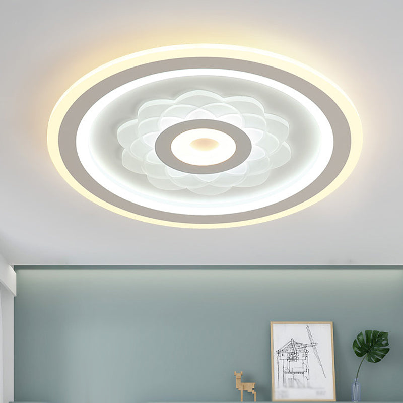 Contemporary Circular Led Ceiling Light Fixture With White Acrylic Flushmount And Elegant Flower